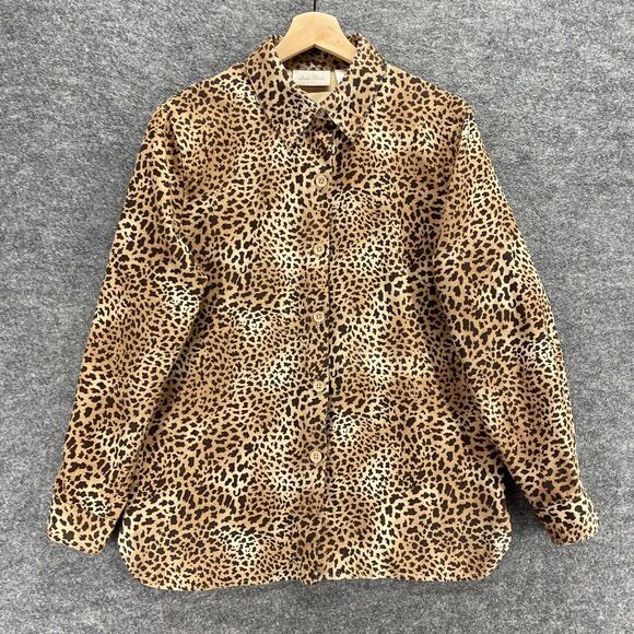 Studio Works Shirt Women S Small Brown Animal Print Collared Button Up Casual - Picture 1 of 8
